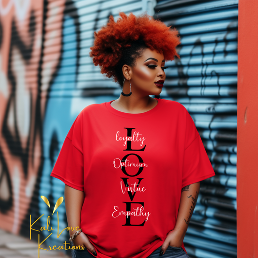 LOVE Acronym Tee – Loyalty, Optimism, Virtue, Empathy